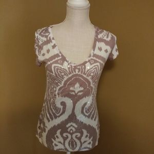 INC BEIGE CREAM SEQUINS CAP SLEEVE TOP SIZE S